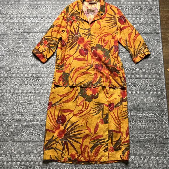 Chico's Design Linen Matching Set Size L/XL Tropical Print Jacket Wrap Skirt NWT - Picture 1 of 16